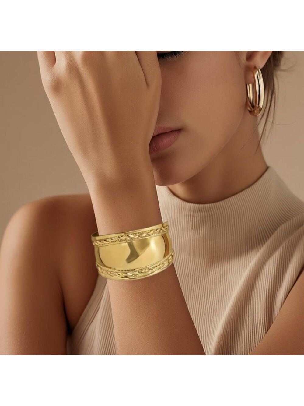 Luxury Elegant Twisted Wide Curved Stainless Steel Open Bracelet Bangle